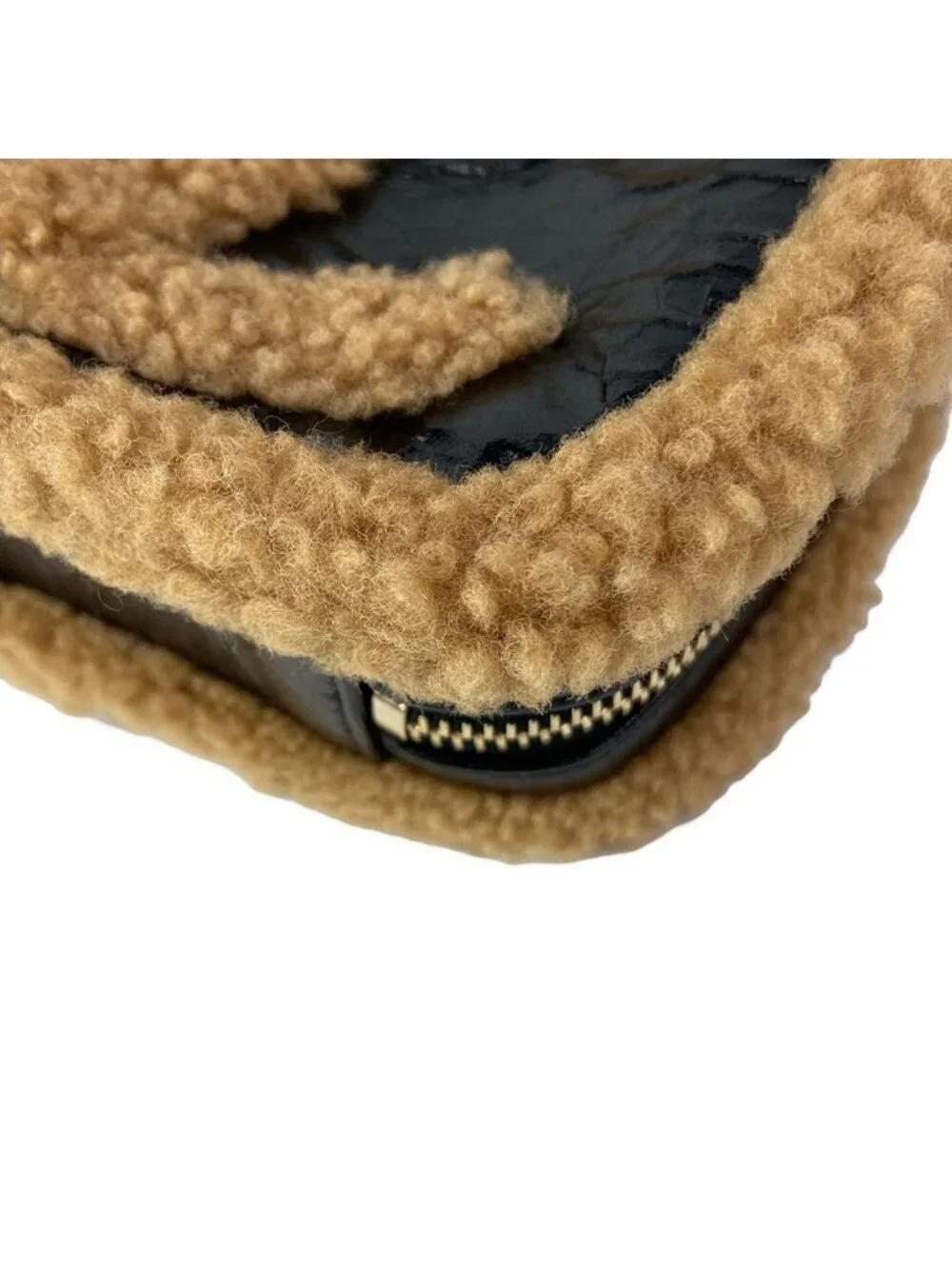 Chanel Waist Pouch CC Mania Black Light Brown Gold CC Logo Shearling